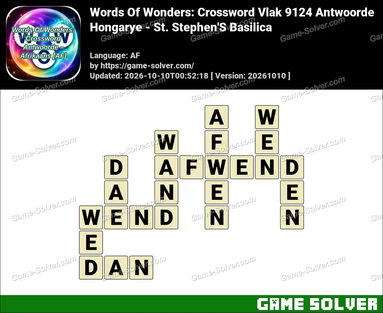 Words Of Wonders: Crossword Vlak 9124 Antwoorde – Hongarye – St. Stephen’S Basilica